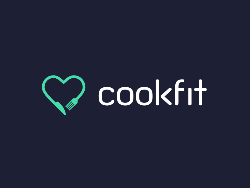 Cookfit Logo Design branding cook cutlery fitness food heart icon identity logo logo design mark wordmark