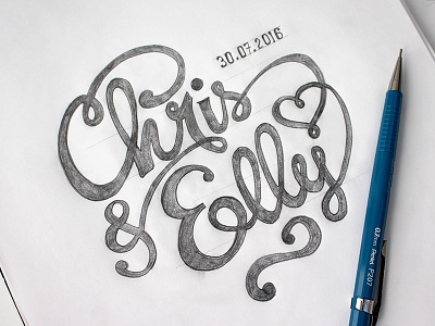 Chris & Elly ampersand drawn hand invite letter lettering logo pencil type typography wedding