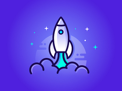 Take Off! clouds gradient icon illustration launch line rocket space stars vector