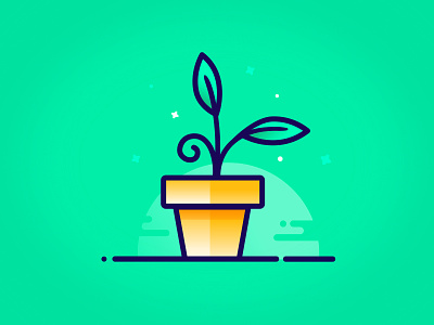 Growth clouds gradient growth icon illustration leaf line plant pot vector