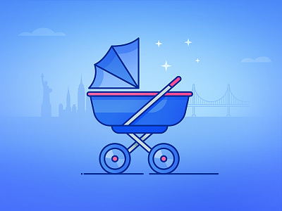 Discover - The cost of raising a child baby buggy chair child illustration infographic line pram push skyline stroller usa