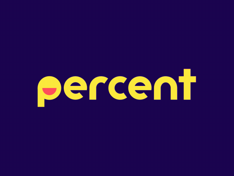 Percent Logo app charity emoji emoticon fundraising logo london pencentage percent pie chart smile start up wordmark