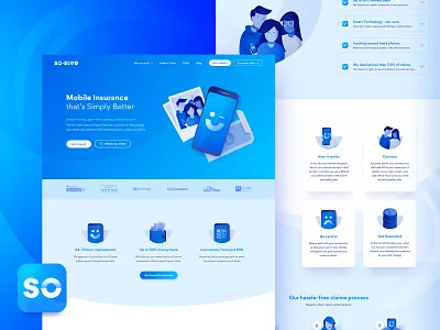 so-sure Website branding character friends gradient illustration insurance insurtech landing page london lp mobile insurance phone polaroid smile startup ui ux vector web design website