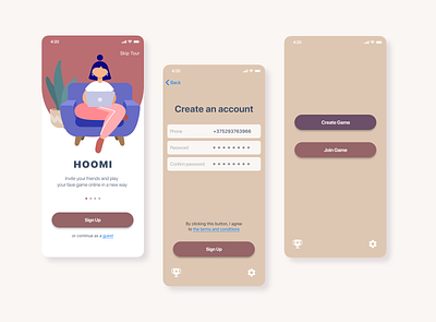 Hoomi Game - Sign Up UI account app app design app ui application application design game game design interface interface design mobile mobile app mobile app design sign up signup ui ux