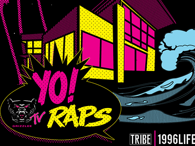 Party like its MTV's Summer Beachouse 96' 1996 lifestyle 90s apparel beach bright collab dots gnar grizzlee halftone hip hop lines louisville mtv parody rap retro tribe wave