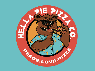 Hella Pie Pizza Co. - Munchie Bear 80s 90s apparel badge brand branding cartoon dude food industry gnarly mark mascot mascot illustration mascot logo procreate rad seal