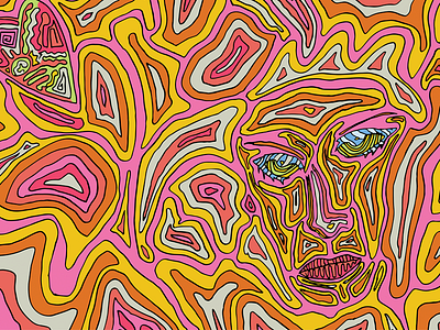SPIRIT MOLECULE - Colorized bright color face heart illustration lines print. wavy