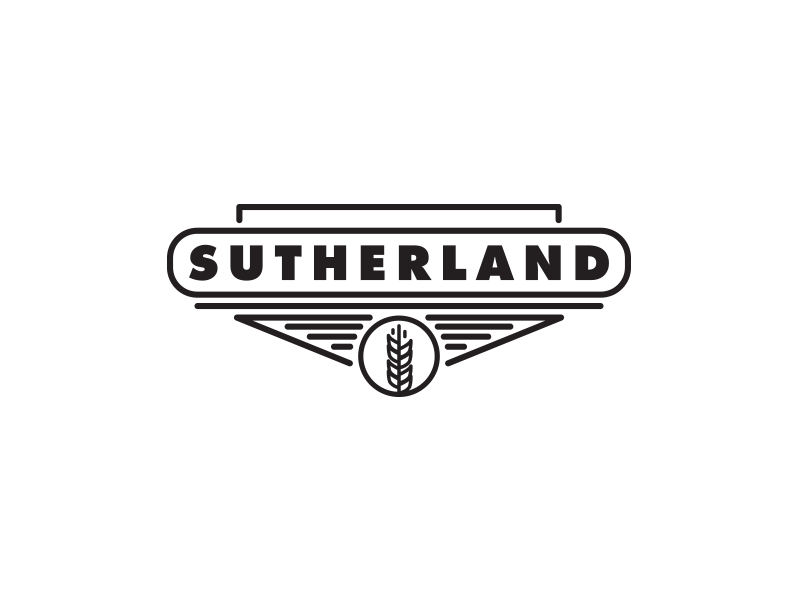 SUTHERLAND Logo Rush bad bold brand identity lines logo mark seal swash type