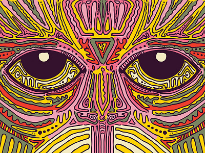 King Puss cat colors hand drawn lines meow pattern squiggle trippy