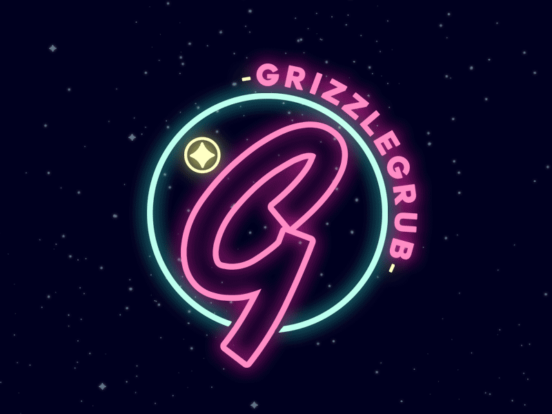 GRIZZLEGRUB animation blink diner food grizzlegrub instagram mark neon retro sign vintage