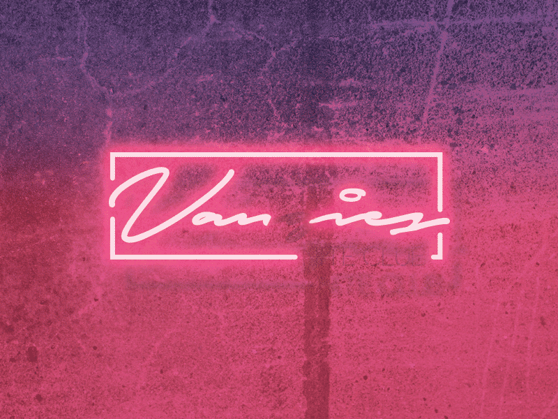 Vangies 80s brand logo mark neon nite club retro script sign type