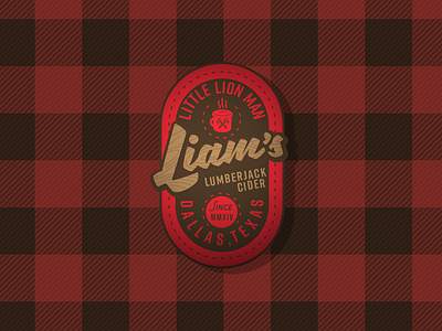 Little Lion Man Liam's Lumberjack Cider badge cider label lumberjack patch retro stitch vintage