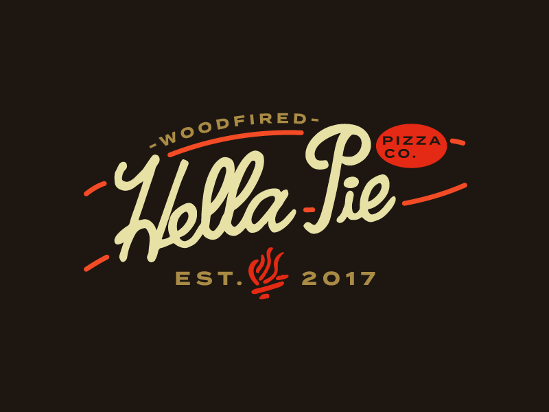 Hella Pie Pizza Co. food truck food fire lockup type logo branding mark logo woodfired pizza