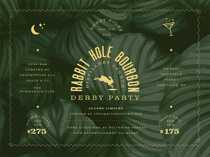 RABBIT HOLE BOURBON DERBY PARTY cocktail moon rabbit lockup kentucky louisville invite derby bourbon