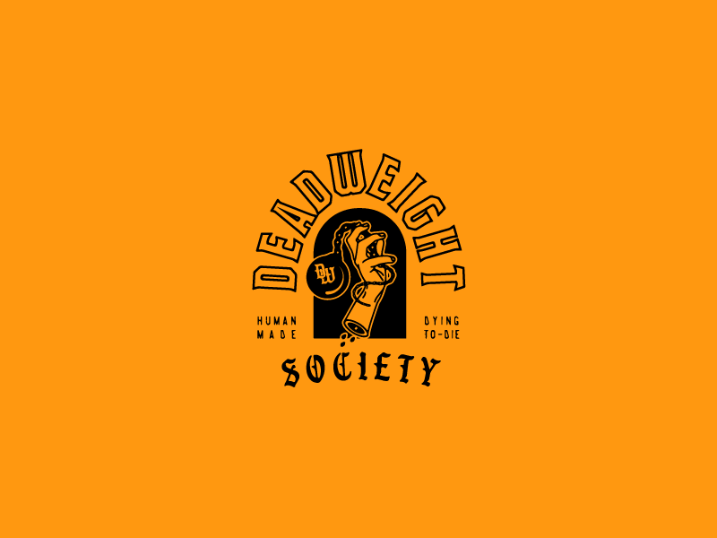 Deadweight Society illustration ball and chain hand logo type logo lockup branding