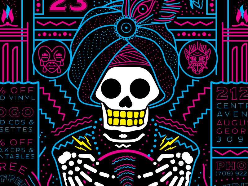 Grantski Record Store Day 2018 symbols mystic tarot skeleton skull records music vinyl crystal ball fortuna