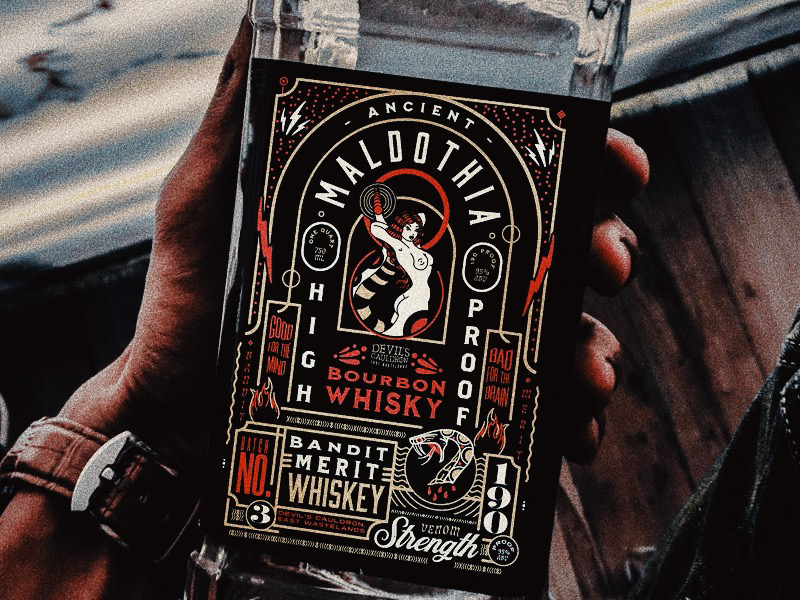 Ancient Maldothia labeldesign typography character illustration branding tequila whiskey snake lady serpent packaging bottle liqour bourbon label