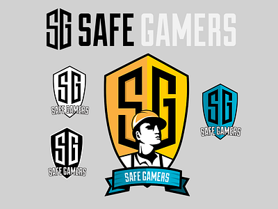 Safe Gamers character construction gaming logos minimal shield video games