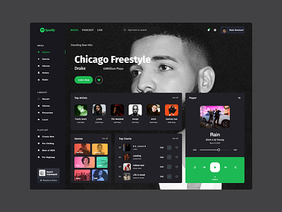 Spotify Redesign app appdesign dark design design app desktop digital mebo mumlauri music music album play player playlist spotify ui uiux ux web webdesign
