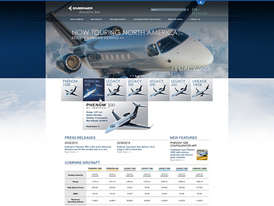 Embraer Executive Jets - Reface (cursor rollover) aerospace aviation brand jets redesign reface website design
