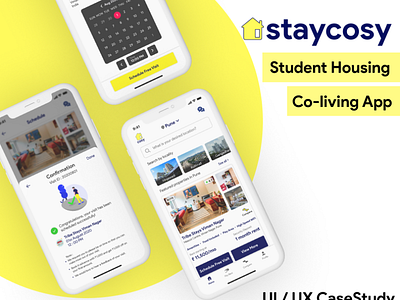Co-living & Student Housing App - UI UX CaseStudy accommodation cosy interaction design product design siddhant munot stay ui ux ui design visual design
