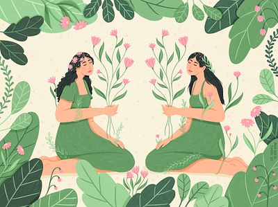 Florecemos juntas digital digital illustration flowers girl girls illustration nature plants procreate sisterhood