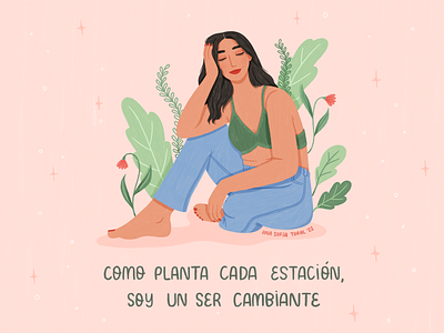 Soy un ser cambiante amor propio digital digital illustration flowers girl illustration lettering nature pink plants procreate self love