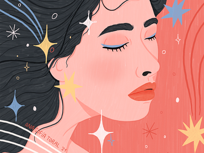 Mujer estrella closeup digital digital illustration doodle dream galaxy girl illustration portrait procreate shooting star sketch space stars universe