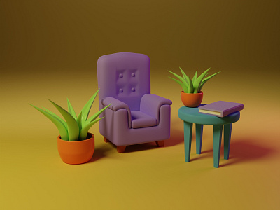 Home location 3d art blender book chair design graphic home house illustration location modeling plant pot visualization