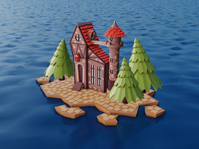 The island 3d art blender castle christmastree design graphic graphic design house illustration island modeling ocean sea tree visualization