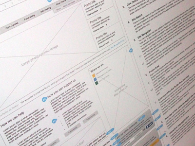 Homepage wireframe and notes