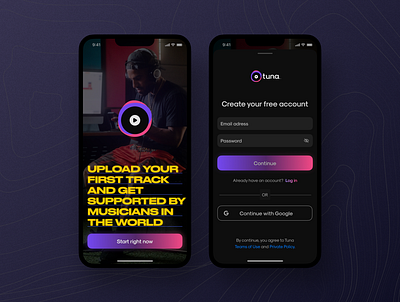 Daily UI design challenge 001 app design logo music registrations ui