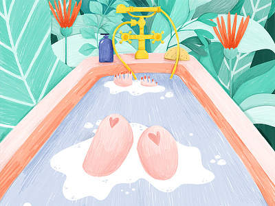 Bath Time drawing illustration scene