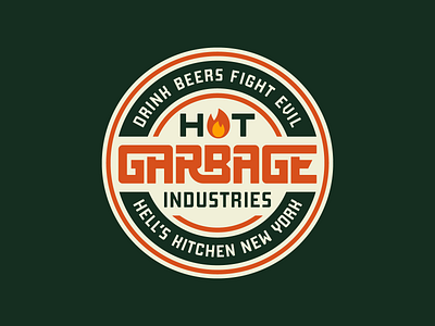 Hot Garbage Industries — Beer Cap Badge badge design beer branding concept design graphic design icon logo typography vector