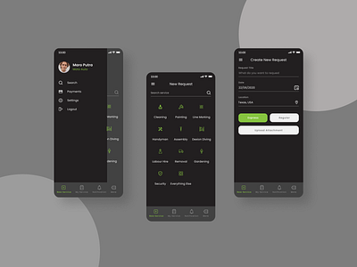 Cleaning App app black dark design ui ux