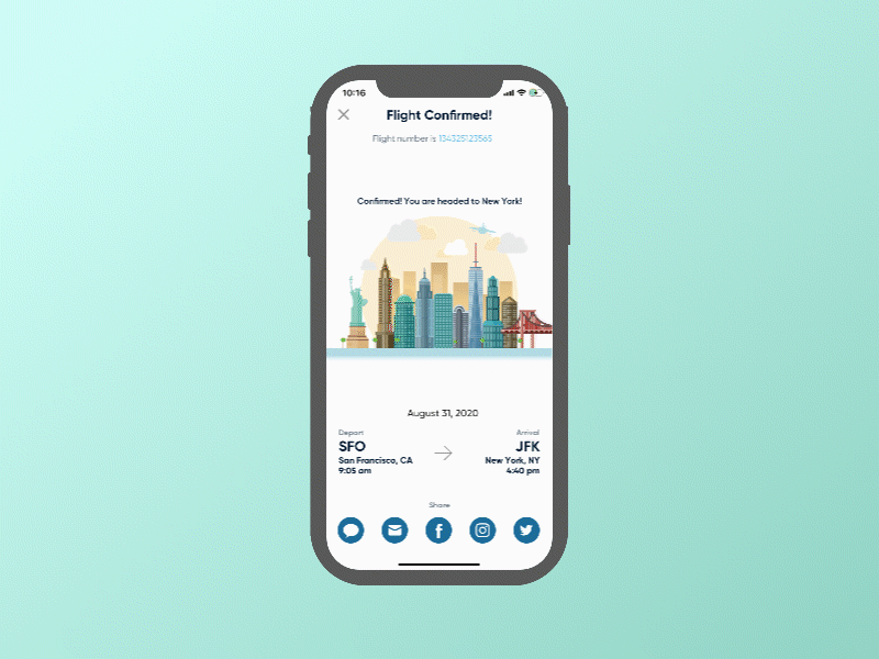 Daily UI #010 - Social Share aftereffects daily ui 010 dailyui010 flightapp instagram interaction animation interaction design social share uidailychallenge