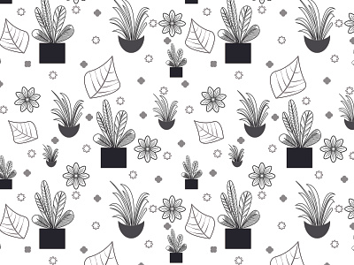 black and white planters seamless pattern flowers illustrator planters plants seamless vector art