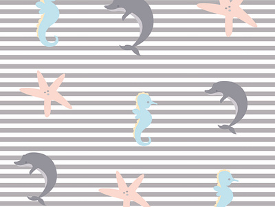 cute marine animals cute animal dolphins illustrator kids art marine animals repeat pattern sea seahorse seamless starfish strips