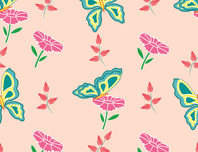 Butterflies with flowers seamless print art background design butterfly design floral flowers illustration illustrator nature pattern repeat pattern seamless textile pattern