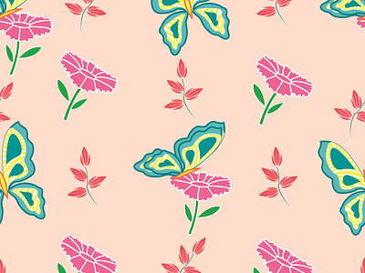 Butterflies with flowers seamless print