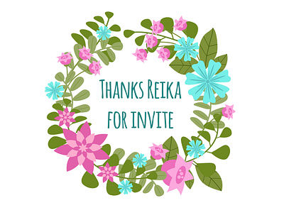 Thanks for invite design flowers illustration invite leaves vector wreath