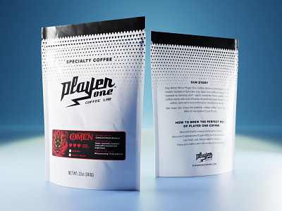 Player One Coffee Package 3d adobe illustrator bag blender 3d coffee corporate geometric graphic design label layout package pattern pouch print