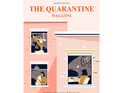 Quarantine magazine activity bike character computer design graphic home illustration indoor pastel people pet plant quarantine vector woman women yoga