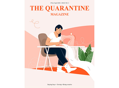 Quarantine magazine activity character girl graphic hobby illustration indoor lockdown pastel people plant quarantine sewing vector woman women