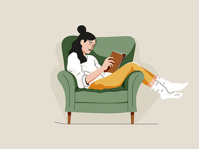 Reading book character chilling graphic illustration pastel reading sofa vector woman women