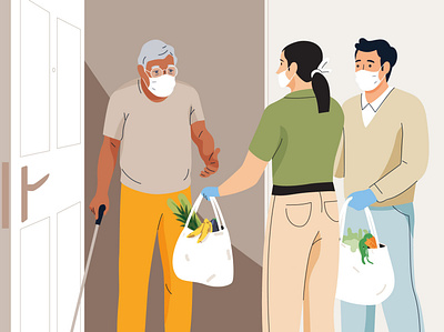 Help for the elderly character coronavirus covid elderly graphic help illustration mask men pastel people shopping vector woman
