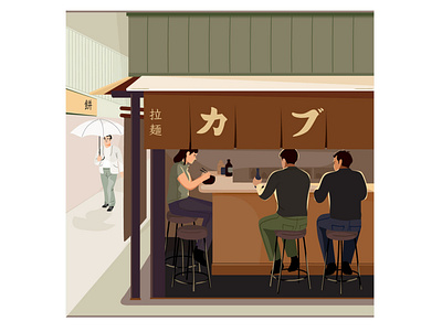 Ramen bar character design illustration japan japanese men noodle pastel people ramen vector women