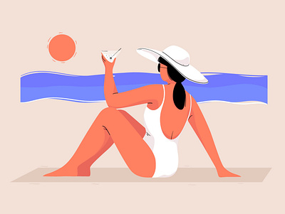 Summer time beach character design girl graphic illustration mobile nature pastel relax summer sun vector woman