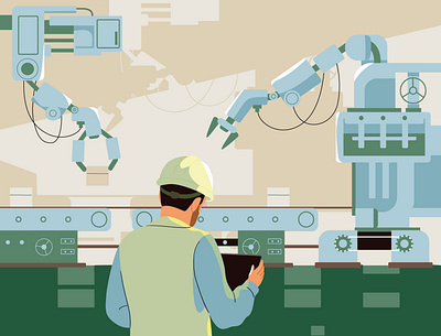 Smart Industry character design editorial factory graphic illustration industry machine man pastel robot vector web