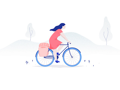 Solo travelling adventure cycling drawing illustration nature travel traveling vector woman
